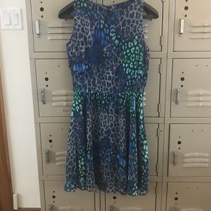 Blue and green leopard print dress